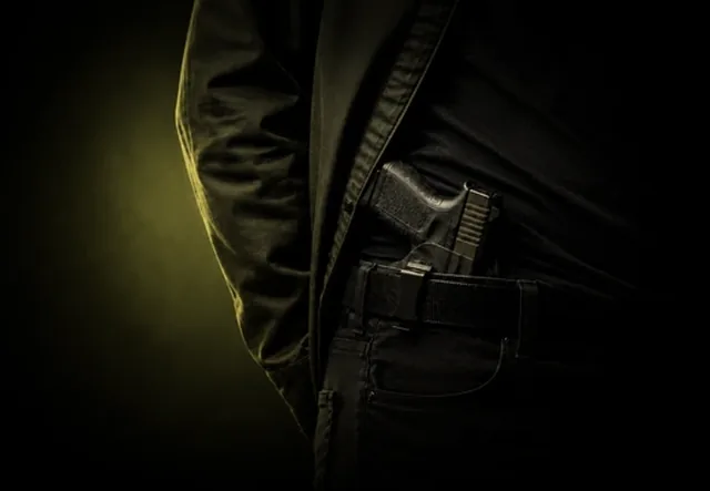 Concealed carry holster and handgun at the waistband